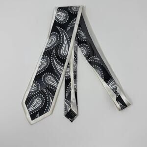 Karl Knox Black White Paisley Satin Neck Tie